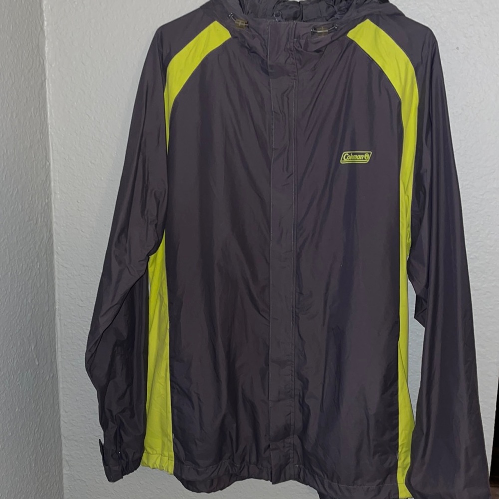 Coleman Mens Dark Gray Nylon Blend Hooded Full Zip Windbreaker Jacket Size Large